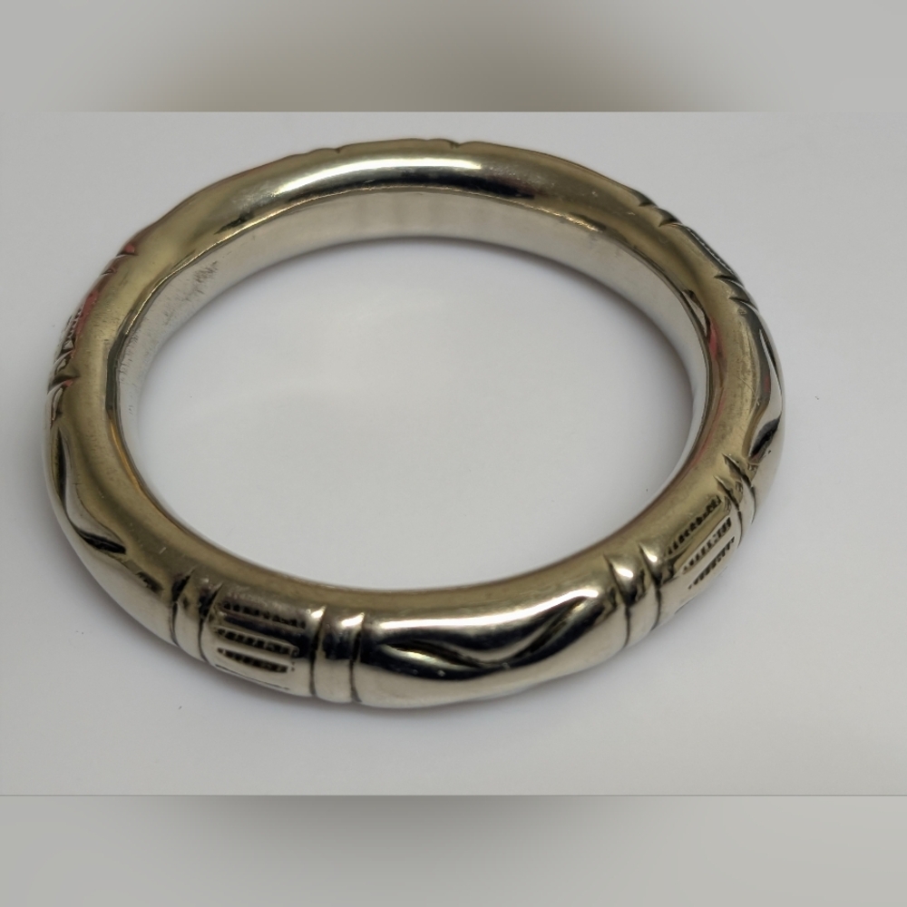 Vintage Silver Bangle Bracelet Rattle Bracelet Etched Boho Wide Bangle Bracelet